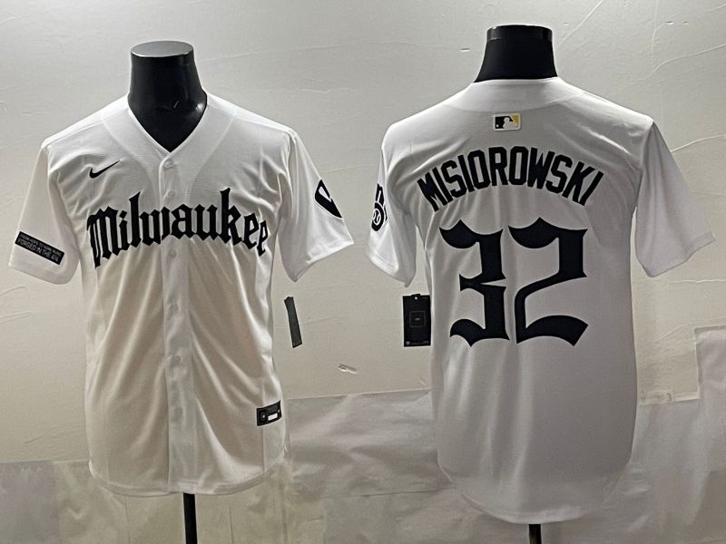 Men 2025 Milwaukee Brewers #32 Misiorowski White Five generations Joint Name Nike MLB Jersey style 02